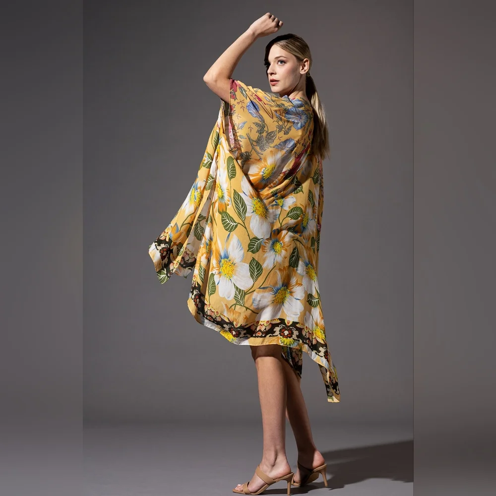 Soft & Silky Kimono - Colorful Floral Print - Dark Floral Border - Lightweight - Picture 3 of 7